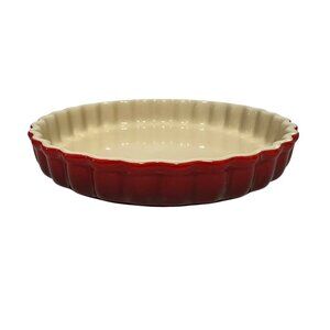 Le Creuset Tart Dish Stoneware 10in Fluted Flan Pie Baking Dish Cerise Red